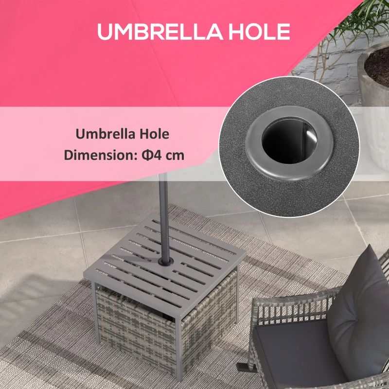 Outsunny Rattan Coffee Wicker Patio Table w/ Umbrella Hole for Backyard Mixed-Grey