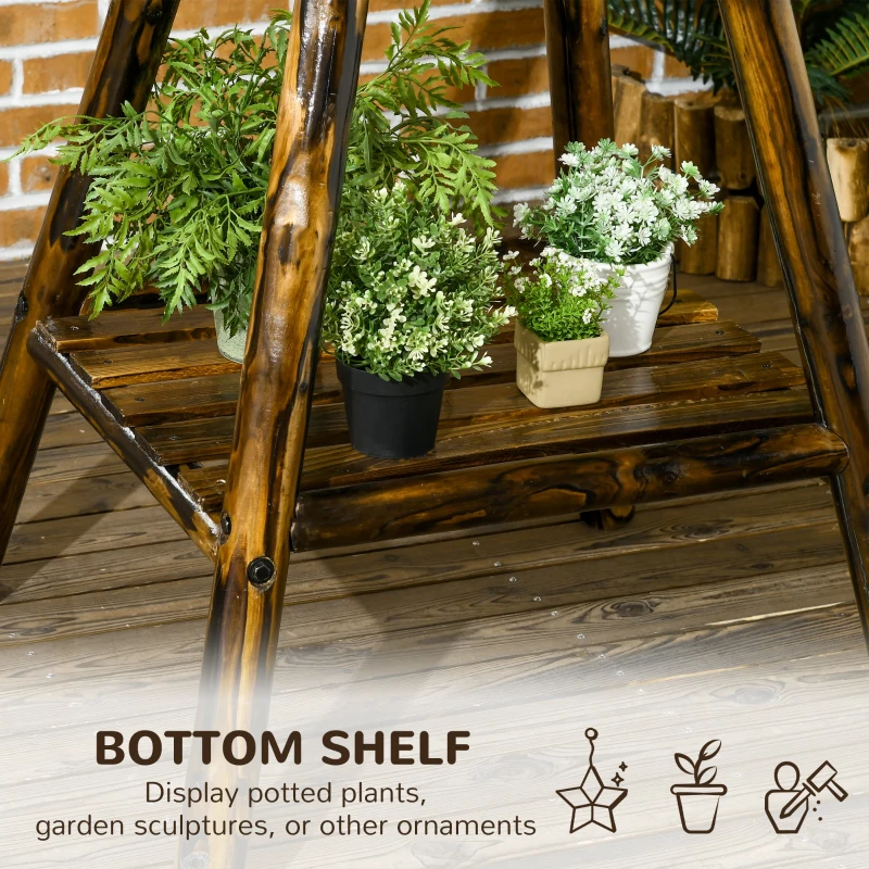 Outsunny Windmill Weather Vane, Wind Vane with Bottom Shelf, Steel Windmill Head, Stained Wood