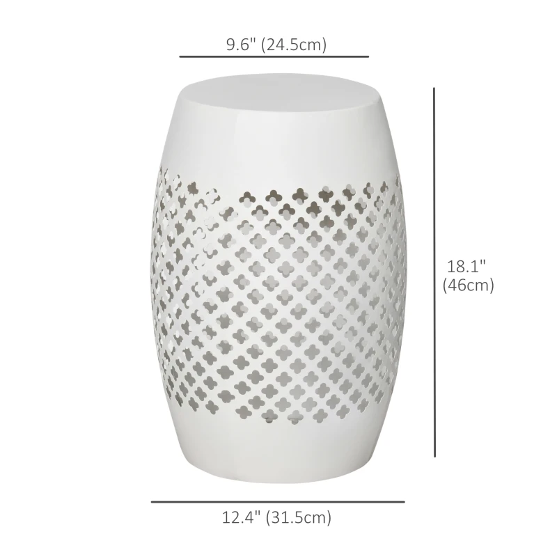 Outsunny 12.5" Steel Patio End Table, Round Hollow Drum Side Table, Accent Table for Indoor and Outdoor, White