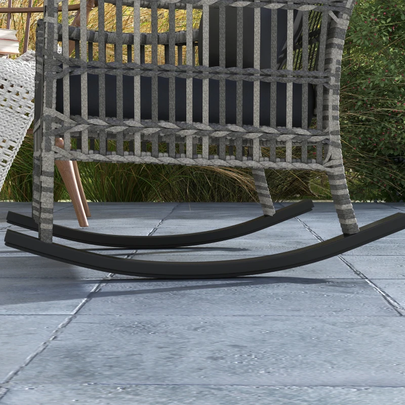 Outsunny 3 Pieces Outdoor PE Rattan Rocker Chair Set, Rocking Chair with Tempered Glass Table Top,25"x26"x28", Mixed Grey