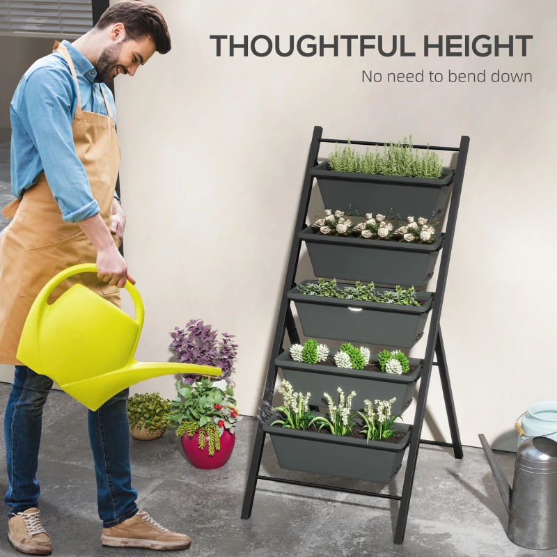 Outsunny 5-Tier Vertical Raised Garden Planter with 5 Container Boxes, Outdoor Plant Stand for Vegetable Flowers, Grey