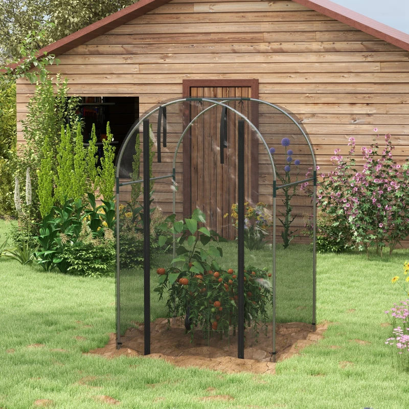 Outsunny Galvanized Steel Crop Cage, Plant Protection Tent with Zippered Door, 4' x 4', Black