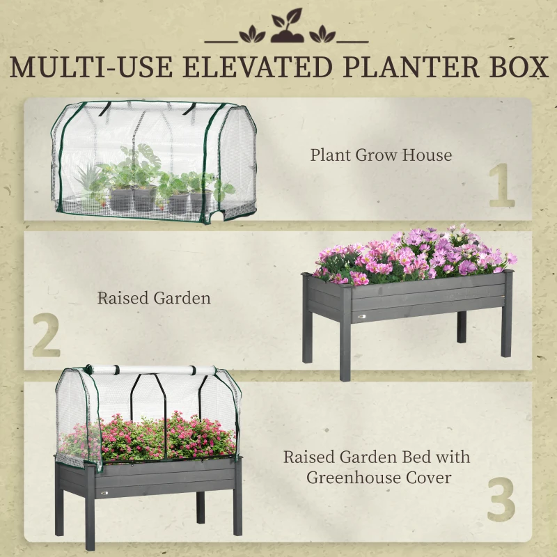 Outsunny Raised Garden Bed with PE Greenhouse Cover Outdoor Planter Box for Herbs and Vegetables, 48 x 22 x 46 inch, Dark Gray