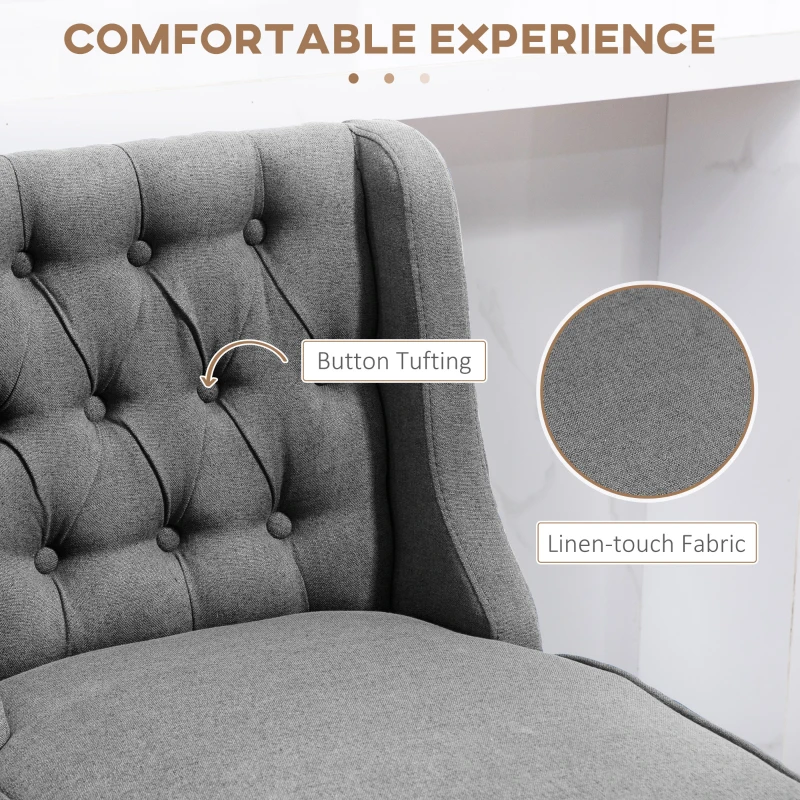 HOMCOM Swivel Bar Stools Set of 2, 27" Counter Height Stools with Linen Upholstery and Button Tufted Design for Kitchen