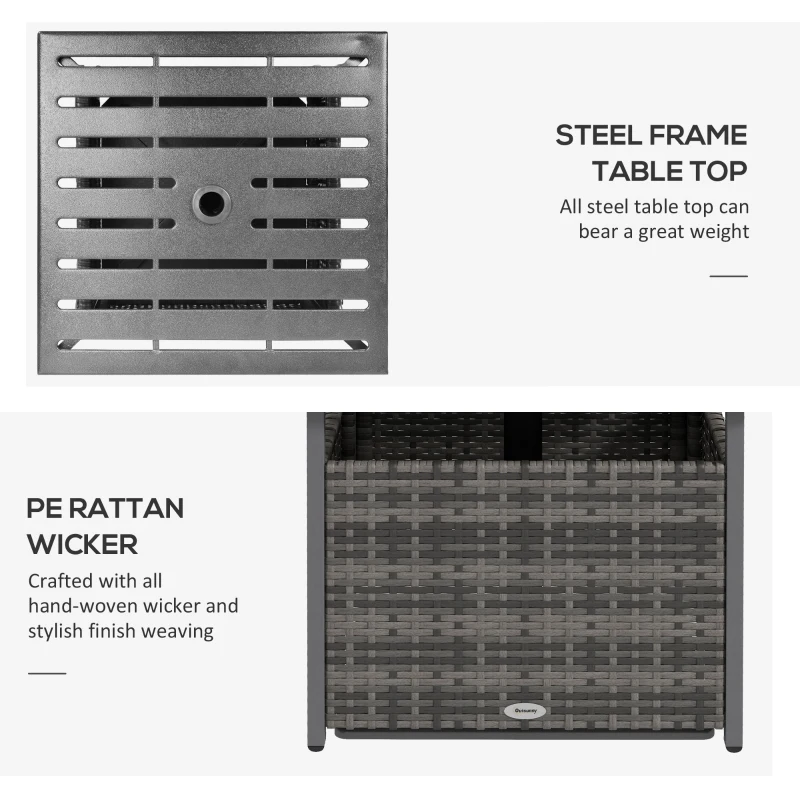 Outsunny Rattan Coffee Wicker Patio Table w/ Umbrella Hole for Backyard Mixed-Grey