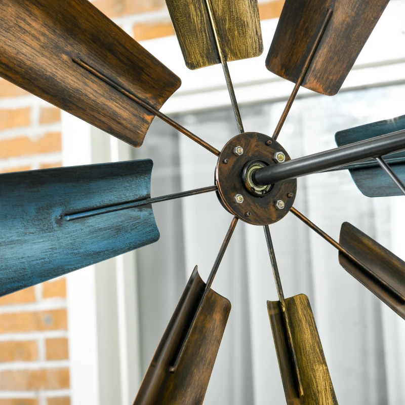 Outsunny Windmill Weather Vane, Wind Vane with Bottom Shelf, Steel Windmill Head, Stained Wood