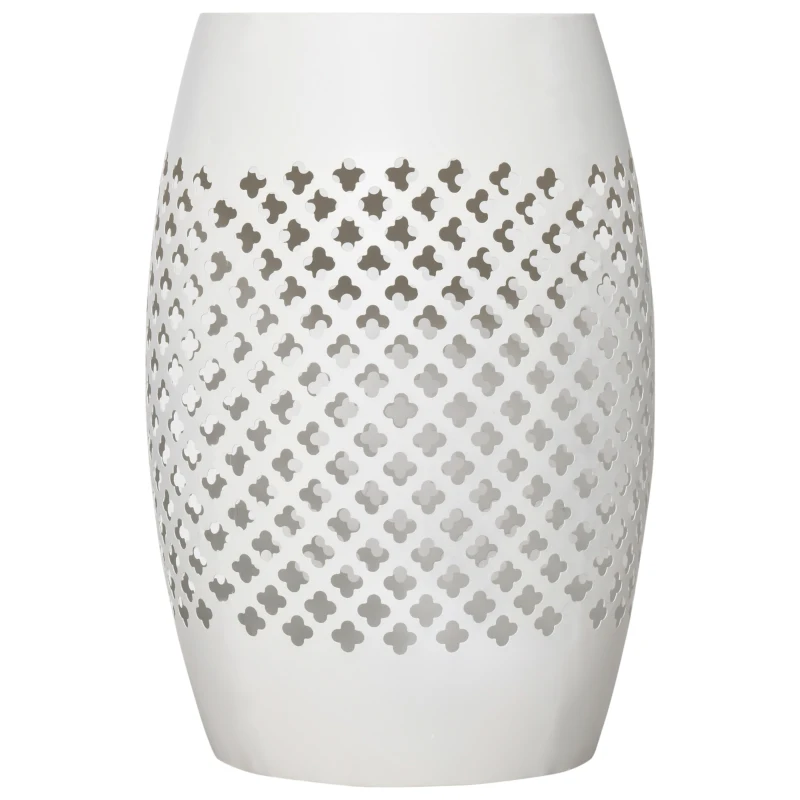 Outsunny 12.5" Steel Patio End Table, Round Hollow Drum Side Table, Accent Table for Indoor and Outdoor, White