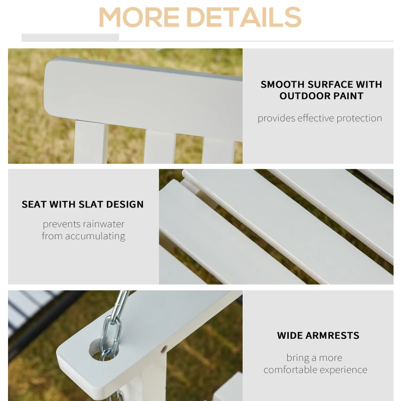 Outsunny 2-Seater Patio Swing Chair, Fir Wooden Porch Swing with Slatted Design, Hanging Chains for Outdoor, Garden, White