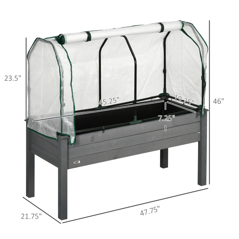 Outsunny Raised Garden Bed with PE Greenhouse Cover Outdoor Planter Box for Herbs and Vegetables, 48 x 22 x 46 inch, Dark Gray
