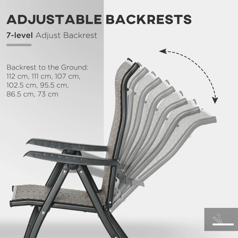 Outsunny 2PCs Outdoor Wicker Folding Chairs with Adjustable Backrest, Brown