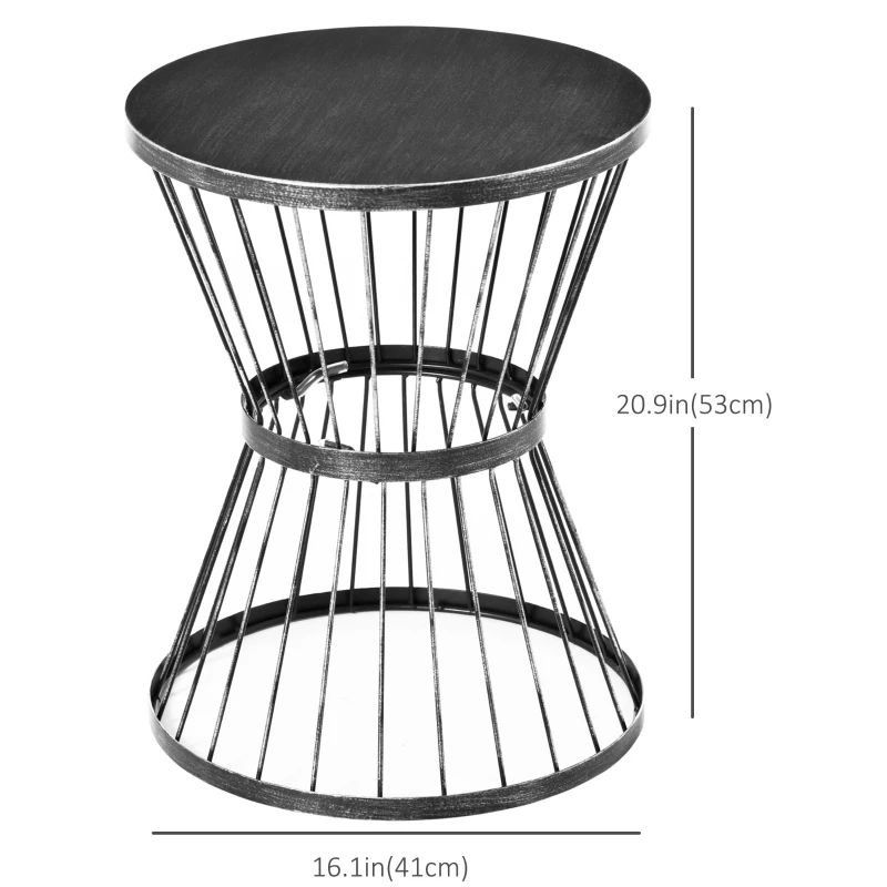 Outsunny 16" Steel Patio Side Table, Garden End Table with Hourglass Design, Accent Table for Outdoor and Indoor Use, Black