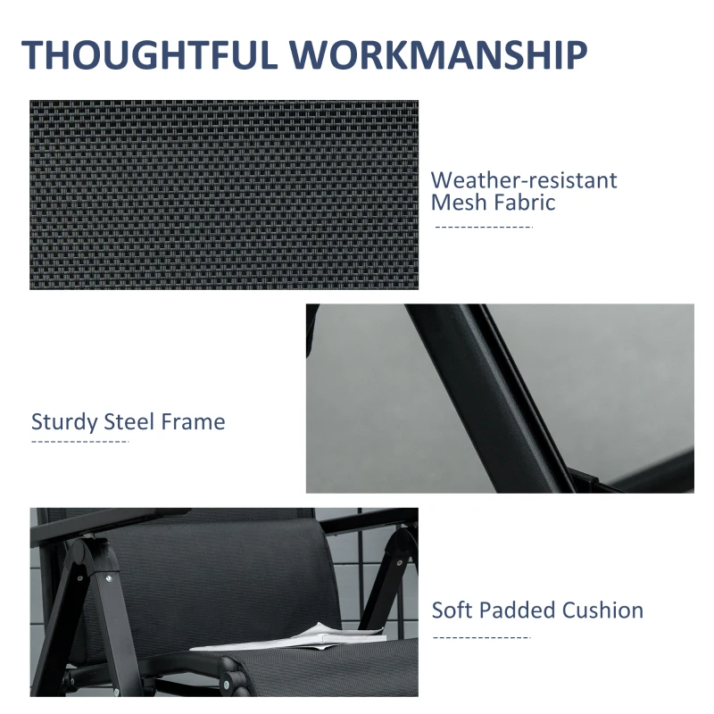 Outsunny Outdoor Recliner Lounge Chair with Adjustable Backrest, Cushion, Black