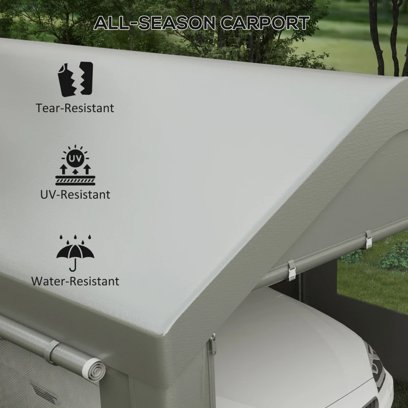 Outsunny 10'x19.5' Heavy Duty Carport, Portable Garage Canopy with Roll-up Doors & Ventilated Windows, Weather-Resistant for Cars, Trucks, Boats, Garden Tools, Gray