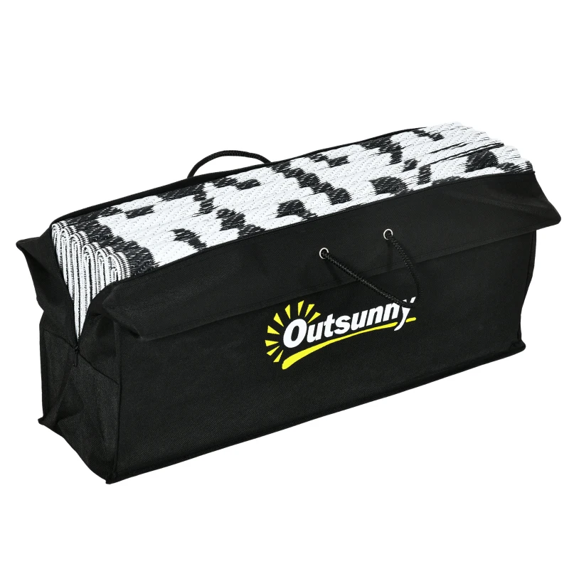 Outsunny Reversible Outdoor Rug Carpet RV Camping Rugs with Carry Bag, 9' x 12', Black & White Chain