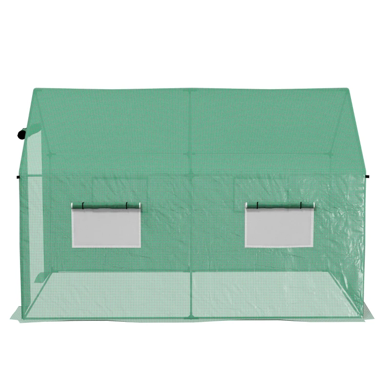 Outsunny Walk-in Tunnel Greenhouse UV-resistant Green House with Door and Mesh Windows, 6.6' x 10' x 6.6', Green