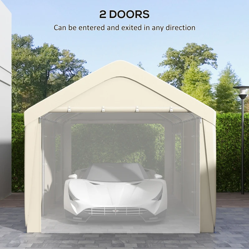 Outsunny 10' x 20' Carport, Heavy Duty Portable Garage, with 4 Mesh Windows and 2 Doors, Tan