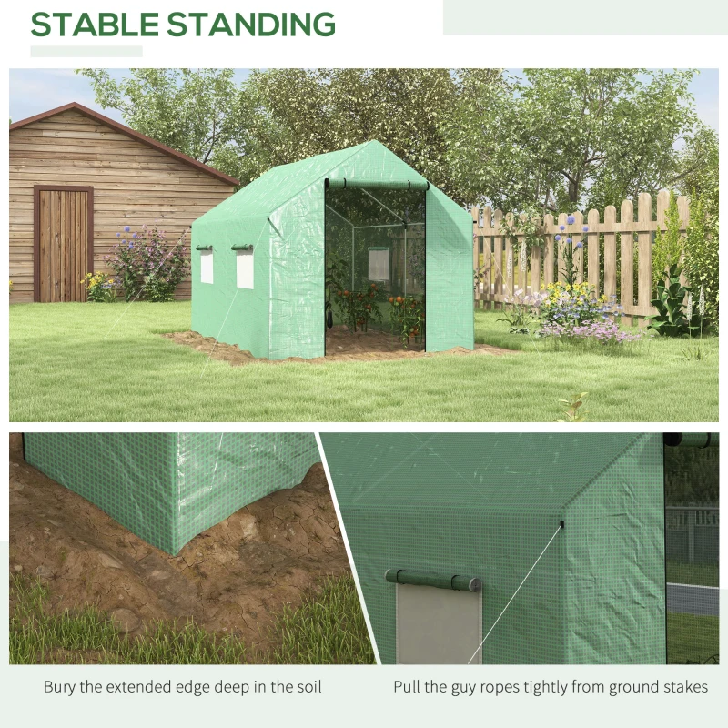 Outsunny Walk-in Tunnel Greenhouse UV-resistant Green House with Door and Mesh Windows, 6.6' x 10' x 6.6', Green