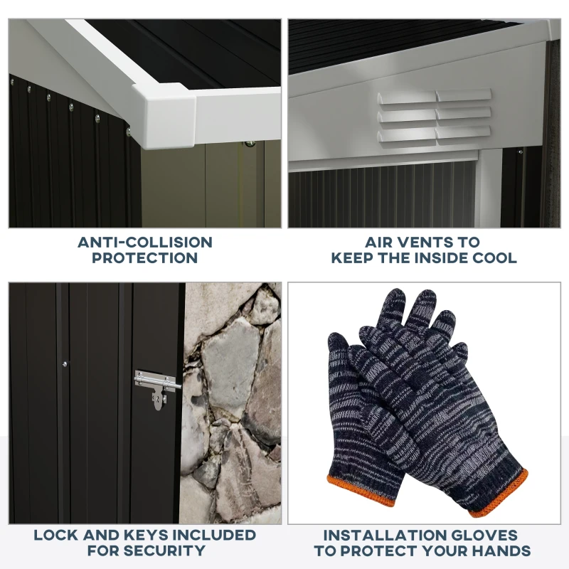 Outsunny 4x6 ft Metal Garden Storage Shed, Steel Tool House with Lock & Keys, Secure Outdoor Organizer, Grey