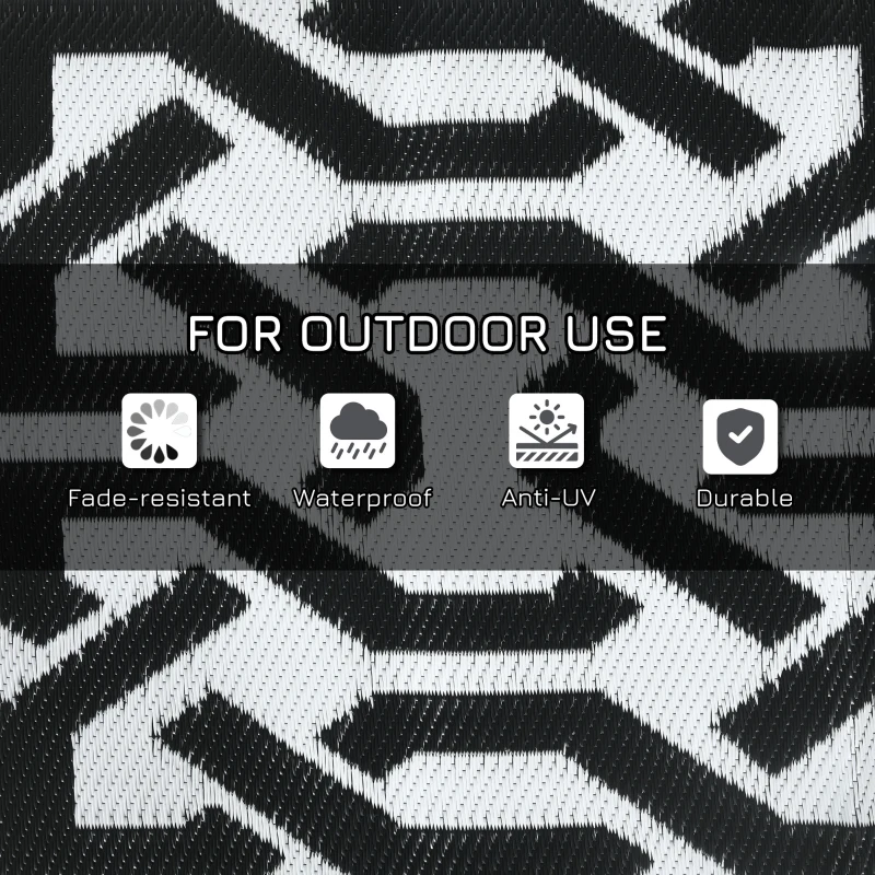 Outsunny Reversible Outdoor Rug Carpet RV Camping Rugs with Carry Bag, 9' x 12', Black & White Chain