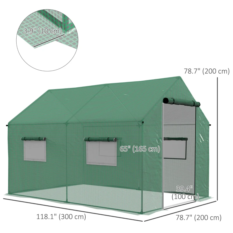 Outsunny Walk-in Tunnel Greenhouse UV-resistant Green House with Door and Mesh Windows, 6.6' x 10' x 6.6', Green