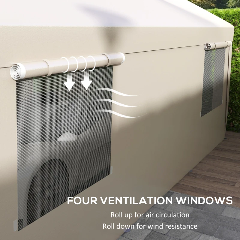 Outsunny 10' x 20' Carport, Heavy Duty Portable Garage, with 4 Mesh Windows and 2 Doors, Tan