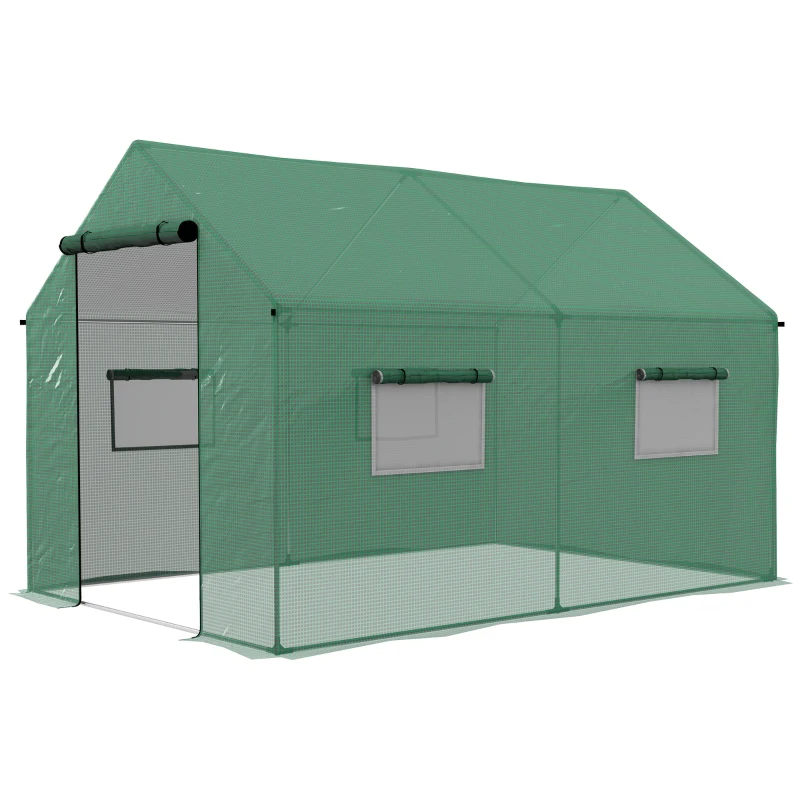 Outsunny Walk-in Tunnel Greenhouse UV-resistant Green House with Door and Mesh Windows, 6.6' x 10' x 6.6', Green