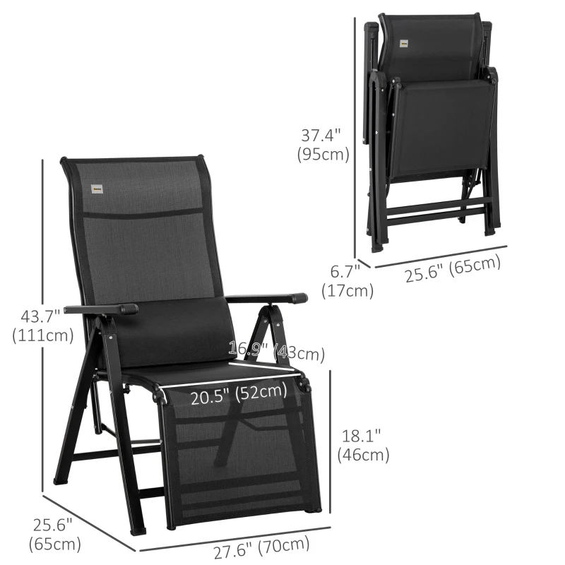 Outsunny Outdoor Recliner Lounge Chair with Adjustable Backrest, Cushion, Black