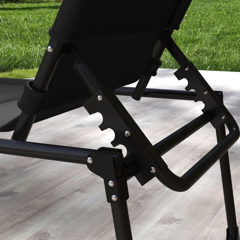 Outsunny Folding Chaise Lounge with Adjustable Sunroof, Outdoor Quick Dry Padded Tanning Chairs with Headrest, Reclining Back Outdoor Lounge Chair, for Beach, Yard, Patio, Black