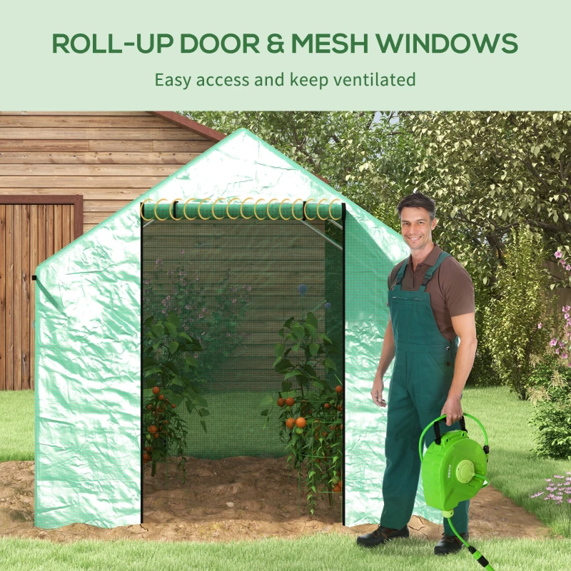 Outsunny Walk-in Tunnel Greenhouse UV-resistant Green House with Door and Mesh Windows, 6.6' x 10' x 6.6', Green