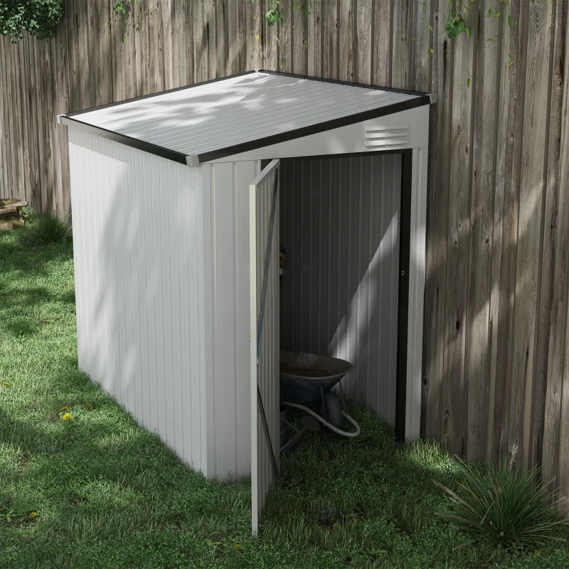 Outsunny 4' x 6' Lean to Garden Storage Shed, Outdoor Metal Tool House with Lockable Door Vents for Backyard Patio Lawn, White