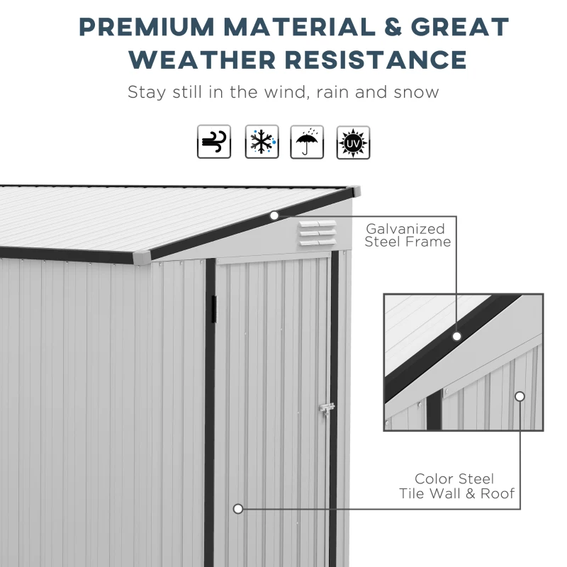 Outsunny 4' x 7.7' Lean to Garden Storage Shed, Outdoor Metal Tool House with Lockable Door Vents for Backyard Patio Lawn, White