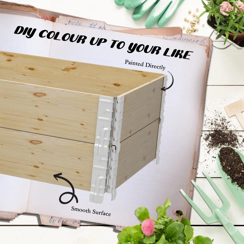 Outsunny Raised Garden Bed, Foldable Two-Box Wooden Planters for Outdoor Vegetables, Flowers, Herbs, Plants, Easy Assembly