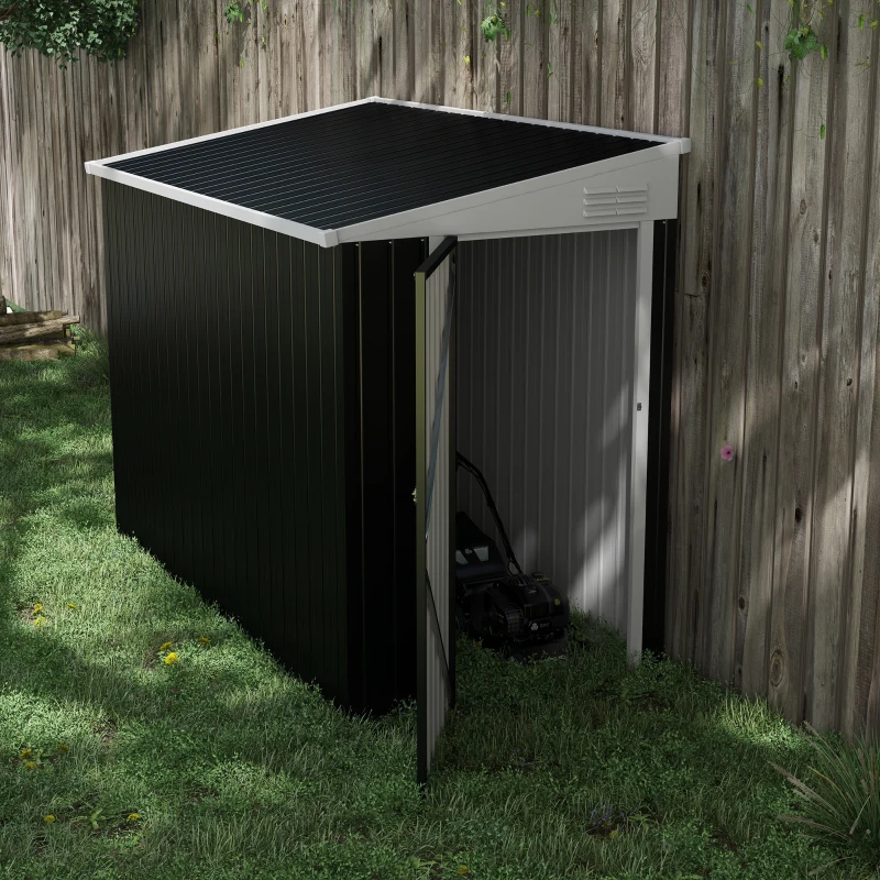 Outsunny 4' x 8' Lean to Garden Storage Shed, Outdoor Metal Tool House with Lockable Door Vents for Backyard Patio Lawn, Gray