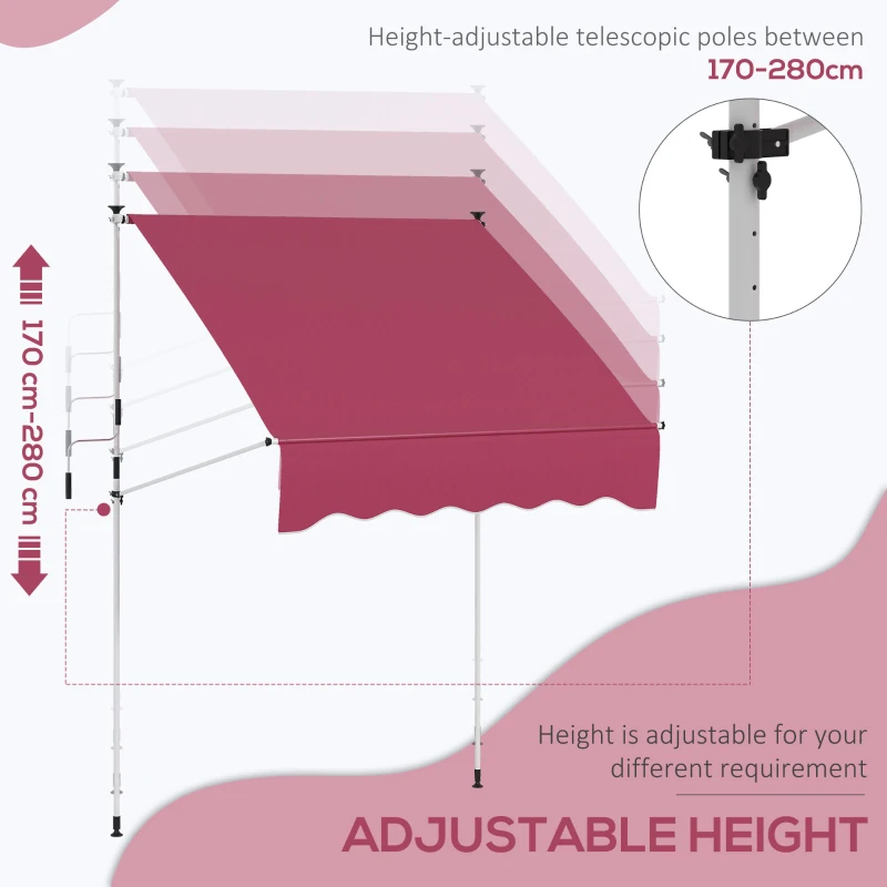 Outsunny 6.6'x5' Manual Retractable Patio Awning Sun Shelter Window Door Deck Canopy, Water Resistant UV Protector, Wine Red