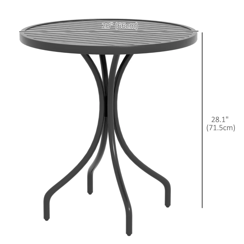 Outsunny 26" Round Patio Table, Outdoor Side Table with Steel Frame and Slat Tabletop for Garden, Balcony, Black
