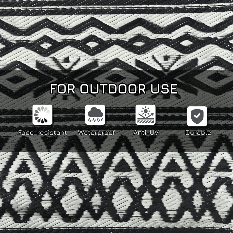 Outsunny 9ft x 12ft Reversible Waterproof Outdoor Rug for Camping & Patio Picnic in Gray & Cream White Boho