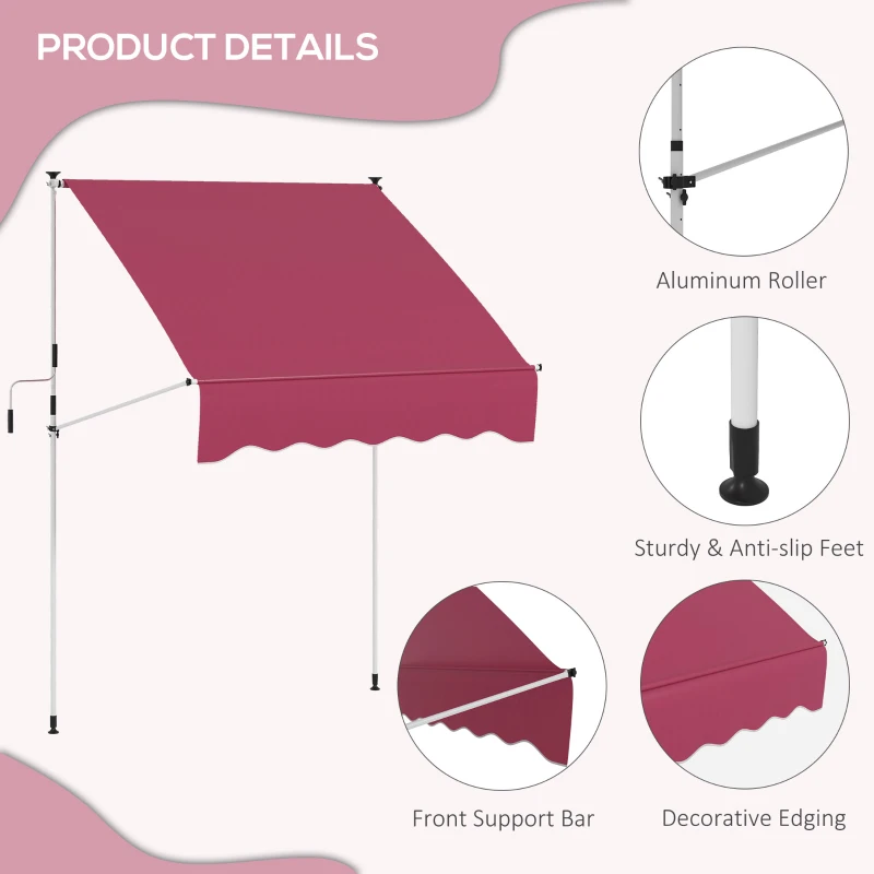 Outsunny 6.6'x5' Manual Retractable Patio Awning Sun Shelter Window Door Deck Canopy, Water Resistant UV Protector, Wine Red