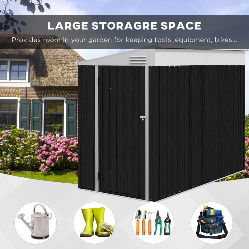Outsunny 4' x 8' Lean to Garden Storage Shed, Outdoor Metal Tool House with Lockable Door Vents for Backyard Patio Lawn, Gray