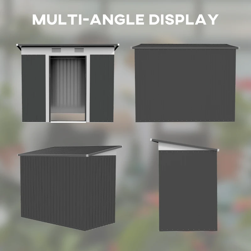 Outsunny 8' x 4' Metal Garden Shed, Backyard Tool Storage Shed with Dual Locking Doors, 2 Air Vents and Steel Frame, Dark Gray