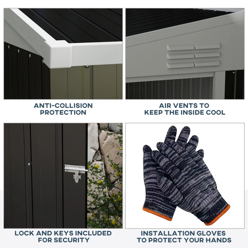 Outsunny 4' x 8' Lean to Garden Storage Shed, Outdoor Metal Tool House with Lockable Door Vents for Backyard Patio Lawn, Gray