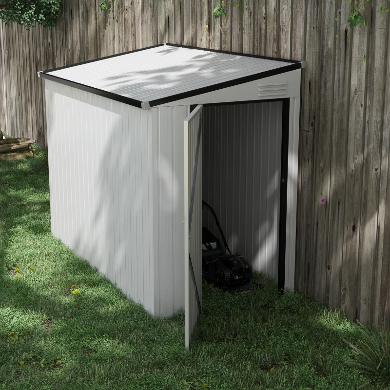Outsunny 4' x 7.7' Lean to Garden Storage Shed, Outdoor Metal Tool House with Lockable Door Vents for Backyard Patio Lawn, White