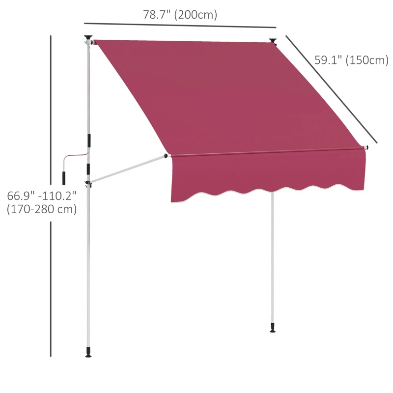 Outsunny 6.6'x5' Manual Retractable Patio Awning Sun Shelter Window Door Deck Canopy, Water Resistant UV Protector, Wine Red