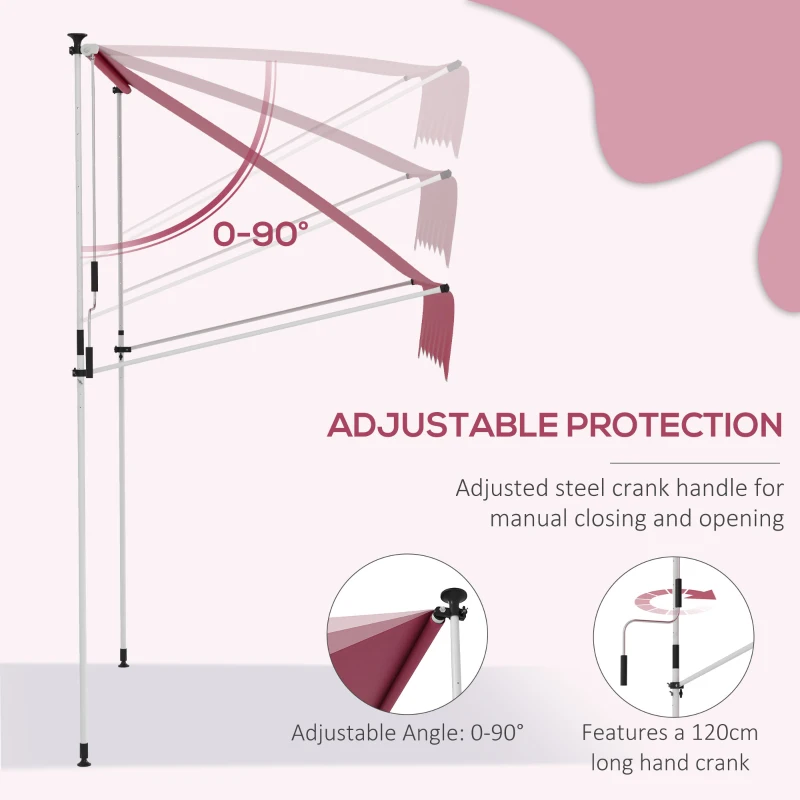Outsunny 6.6'x5' Manual Retractable Patio Awning Sun Shelter Window Door Deck Canopy, Water Resistant UV Protector, Wine Red