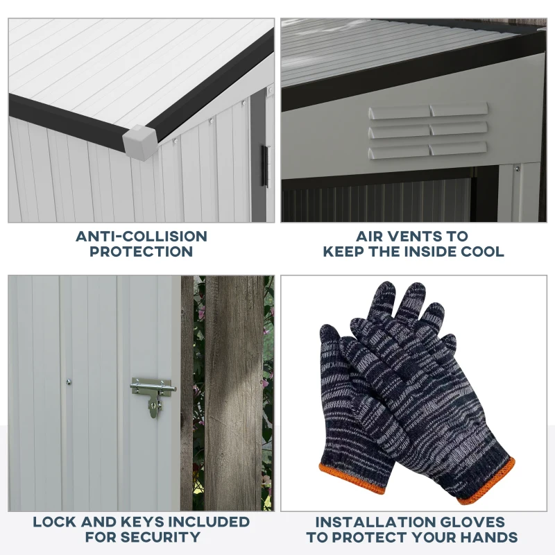 Outsunny 4' x 7.7' Lean to Garden Storage Shed, Outdoor Metal Tool House with Lockable Door Vents for Backyard Patio Lawn, White