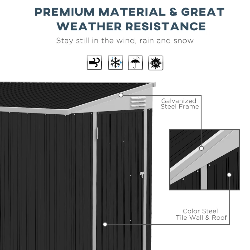 Outsunny 4' x 8' Lean to Garden Storage Shed, Outdoor Metal Tool House with Lockable Door Vents for Backyard Patio Lawn, Gray