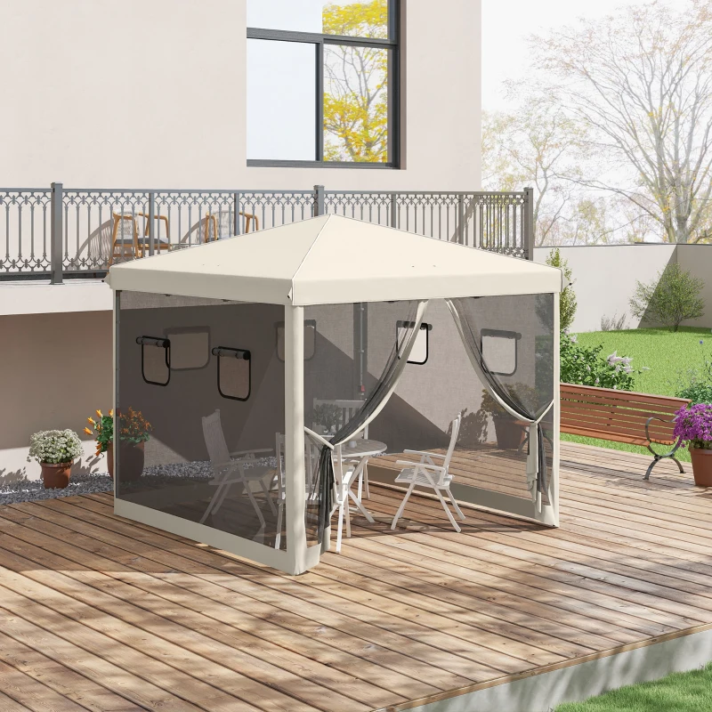 Outsunny 10' x 10' Pop Up Canopy Tent, Instant Sun Shelter with Netting, Windows and Carry Bag, Height Adjustable