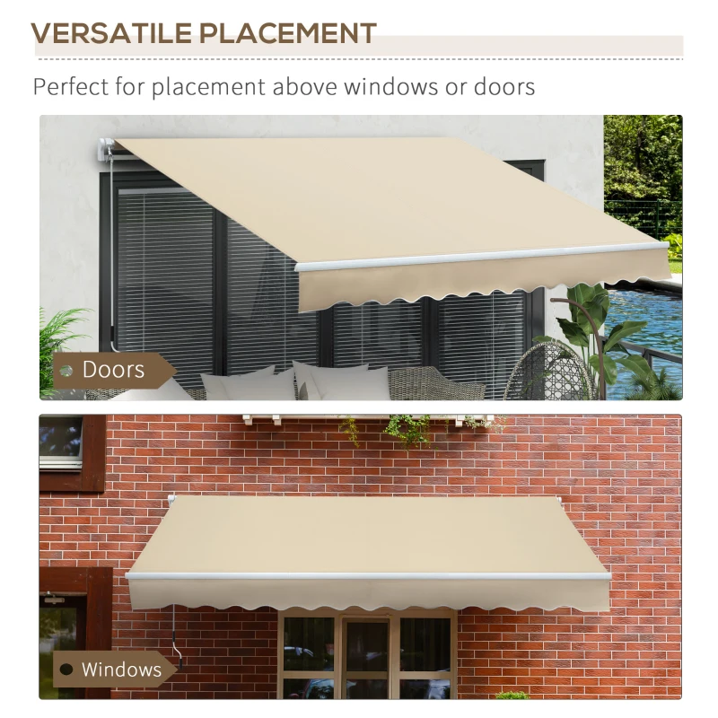 Outsunny 12' x 8' Retractable Patio Awning Sunshade Shelter with Manual Crank Handle UV & Water-Resistant for Deck Balcony Cream