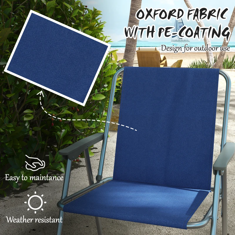Outsunny 4 Pack Outdoor Folding Chair Set, Portable Camping Chairs with Armrest, Oxford Fabric Seat, Outdoor Chairs, Dark Blue