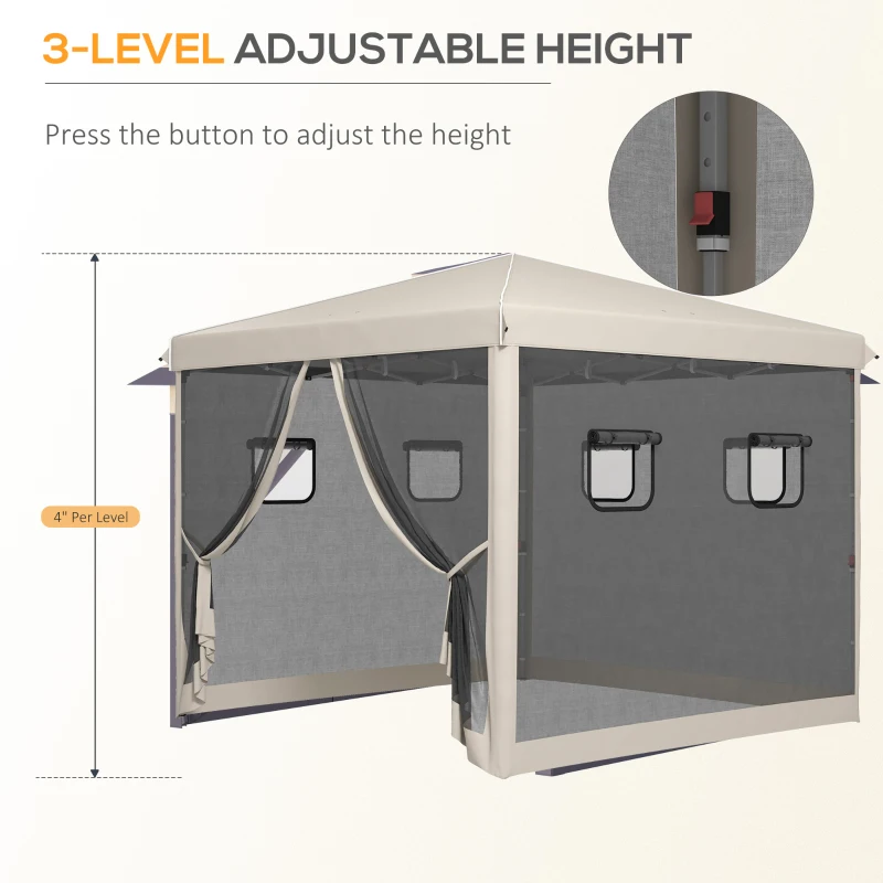 Outsunny 10' x 10' Pop Up Canopy Tent, Instant Sun Shelter with Netting, Windows and Carry Bag, Height Adjustable