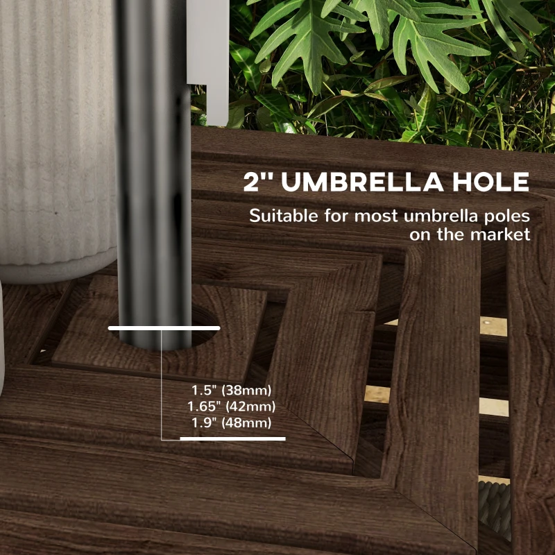 Outsunny 2-in-1 Outdoor Umbrella Base Storage Box, Wooden Patio Coffee Table, Brown